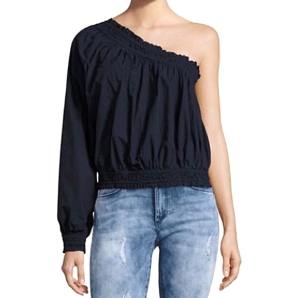 Free People Tops - SOLD-Free People Navy Blue One Shoulder Blouse